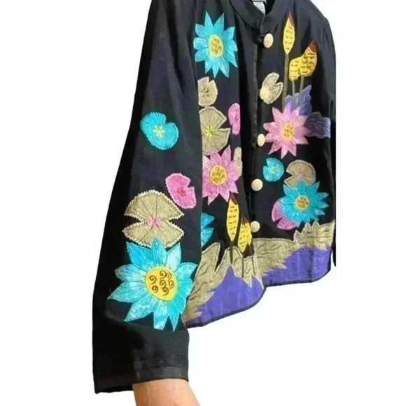 Indigo Moon Women's Embroidered & Embellished Button-Up Floral Jacket - Picture 4 of 12